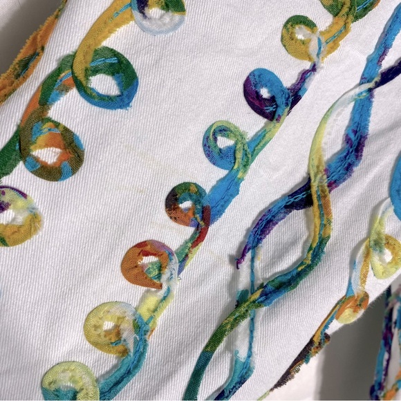 Vintage The Paragon White W Multicolour Swirl Strips Open Front Blazer Jacket 2X - Picture 7 of 16